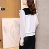 Female Clothing Bow Sailor Collar Shirt Commute Solid Color Spring Autumn Long Sleeve Stylish Folds Spliced Casual Loose Blouse