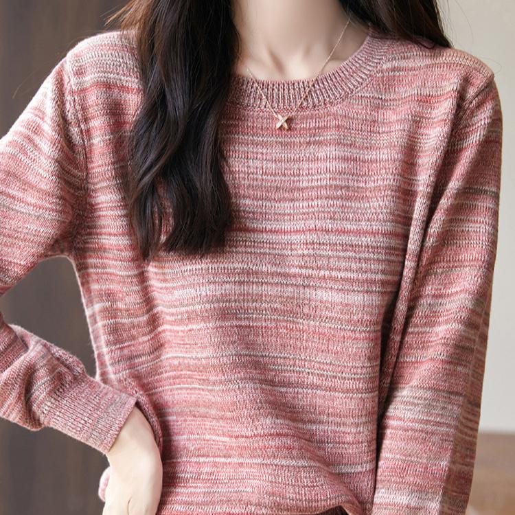 Round-neck Knitted Sweater for Women Spring and Autumn Long-sleeved Casual Pullover Loose Sweater Pullover Base Layer for Women