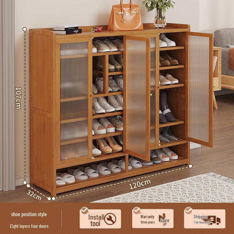 Japanese Rattan Dustproof Shoe Cabinet - Compact, Large-Capacity Entryway Storage Rack
