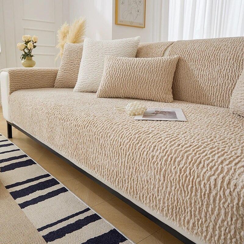 Thicken Warm Sofa Cover Winter Wool Fleece Sofa Mat Towel for Living Room Soft Plush Sofa Slipcovers L Shape Couch Covers Home