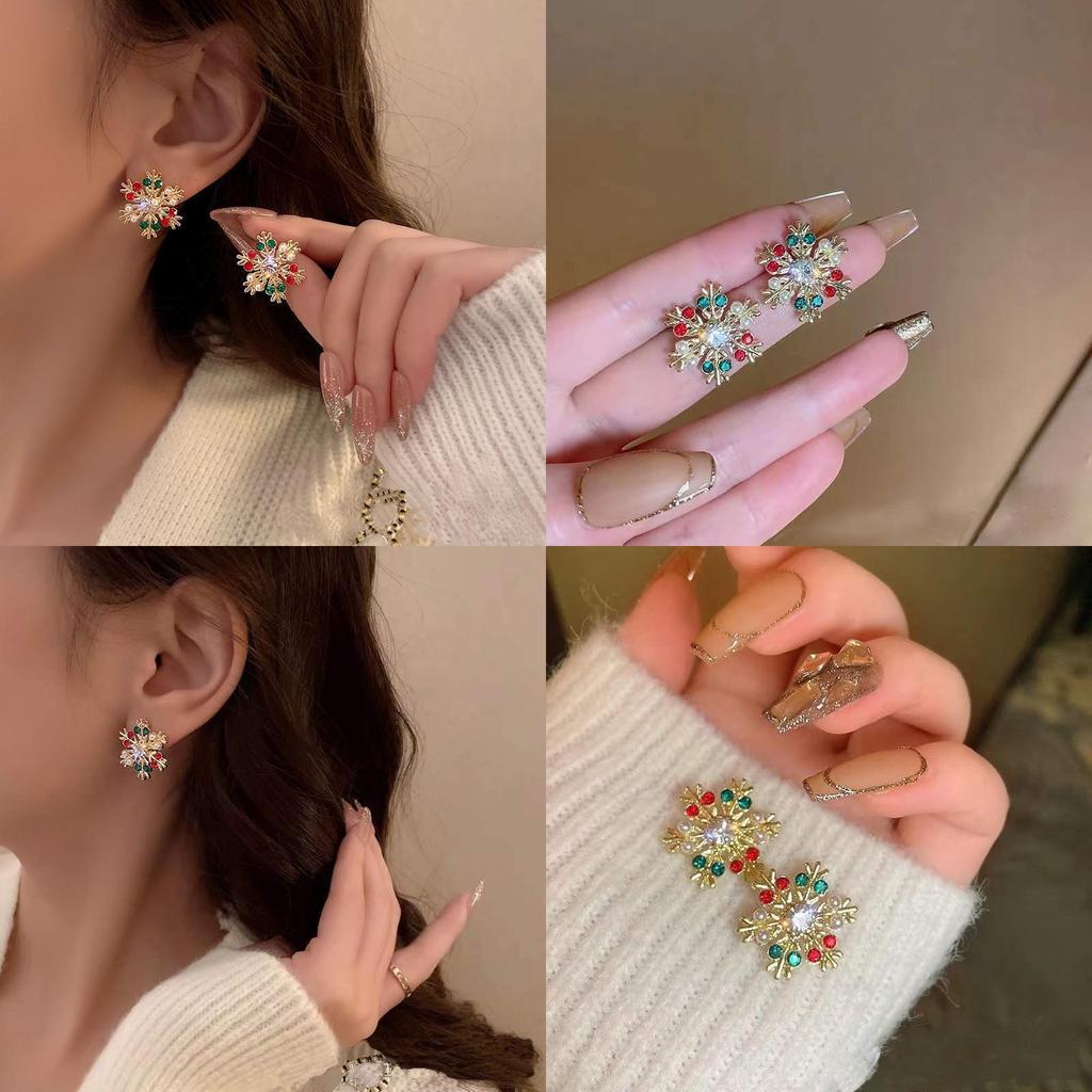 Winter Christmas Earrings With Colorful Sparkling Snowflake Jewelry For Women