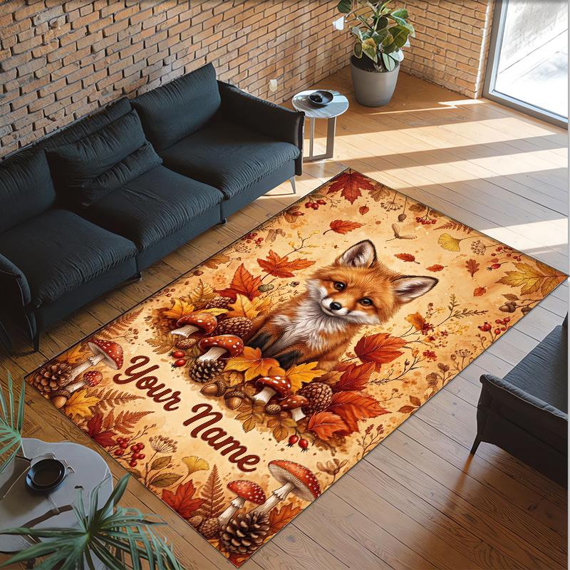 Fox Theme Crystal Velvet Floor Rug Personalized Custom Name Text Warm Carpet Home Decoration