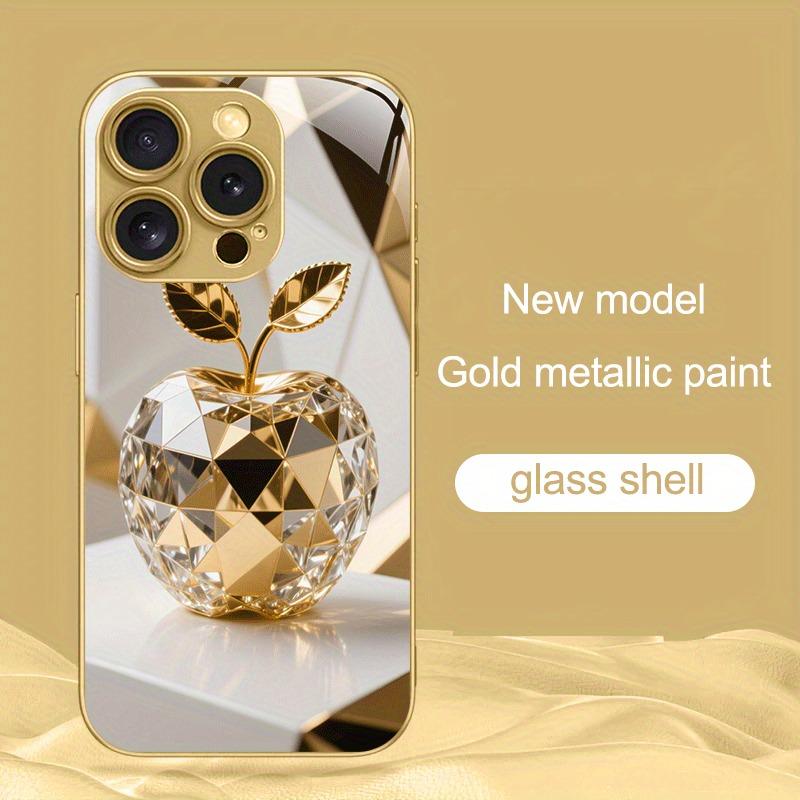 Bijuterie de Lux Pentru Model Măr Vopsea Metalică Aurie Carcasă Telefon din Sticlă Pentru iPhone 17 Pro Max 11 12 13 14 15 16 Plus 17Air 16E Husa