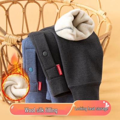 Pantalon chaud en coton doublé polaire pour enfants pour l'automne et l'hiver - Style uniforme scolaire pour garçons et filles