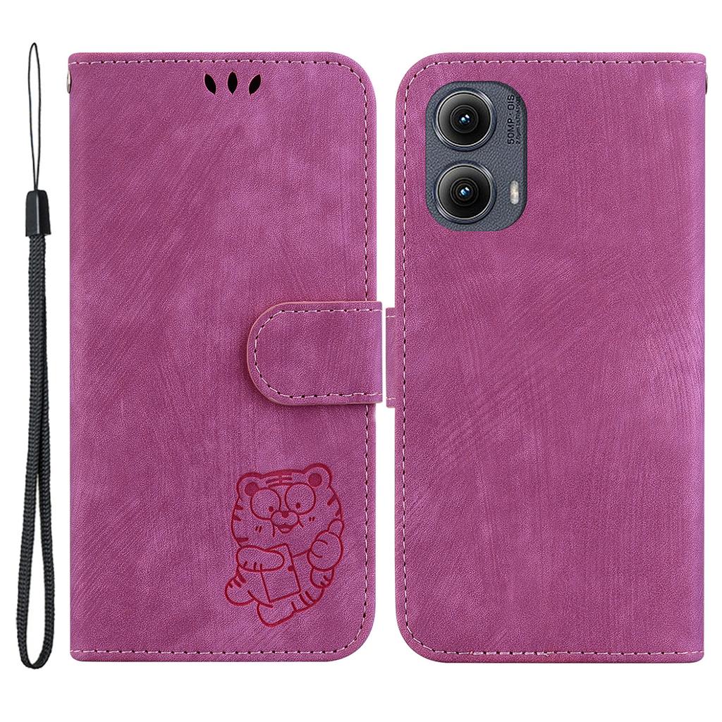 For Motorola Edge (2024) 5G Stand Case Cute Tiger Imprint Leather Wallet Phone Cover