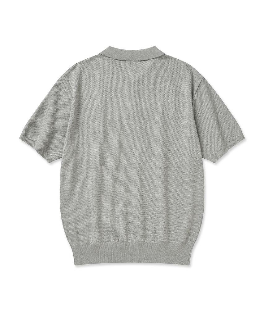 CUZNELLO Cool Cotton Collared Short Sleeve Knit_Gray