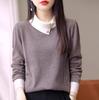 Women Winter French Color‑Block Turn‑Down Collar Knit Sweater Long Sleeve Pullover Wool Blend Base Top