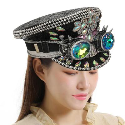 Kadınlar için Rhinestone Kaptan Şapka Kap Payet Karnaval Cadılar Bayramı Partisi