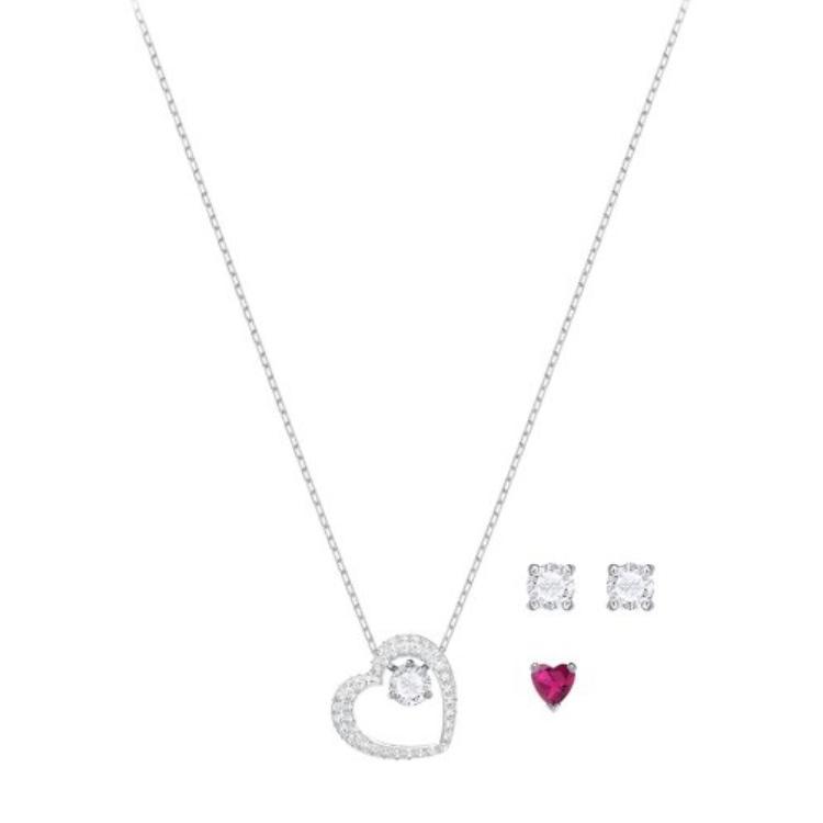 Swarovski Love Heart Pendant Rhodium Plated Necklace Women necklace Silver 5391766 Box (Random Color)