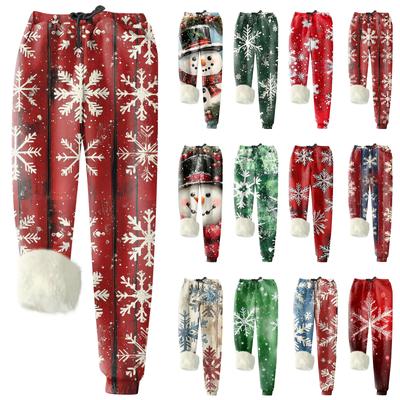 Women's Fashion Christmas Printed Sports Loose Thickened Thick Fleece Warm Pants