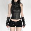 Gothic Punk Dark Style Leather Vest - Metal Decorated Sleeveless Top for Motorcycle & Cool Girl Group