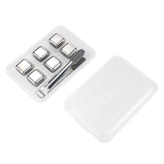 Stainless Steel Ice Cubes Set with Clips Reusable Drink Chillers Quick Freezing Metal Whiskey Chilling Stones for Beer Cocktails