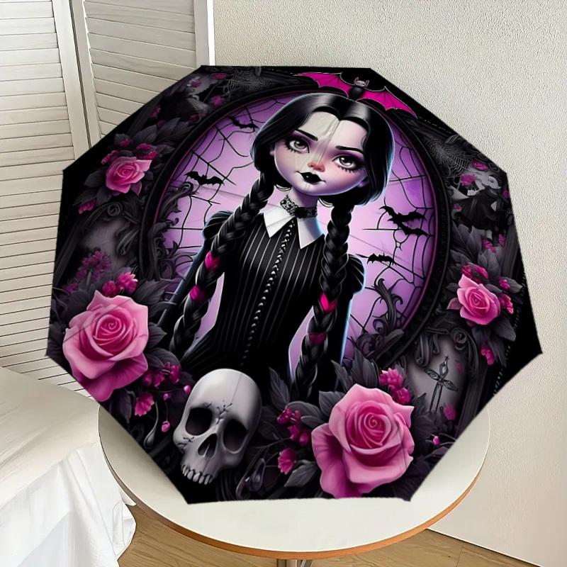 1PC Gothic, Roses Umbrella-8-Rib Reinforced, Automatic Open, Lightweight & Durable, Cute Fashion Accessory for Outdoor-K1308