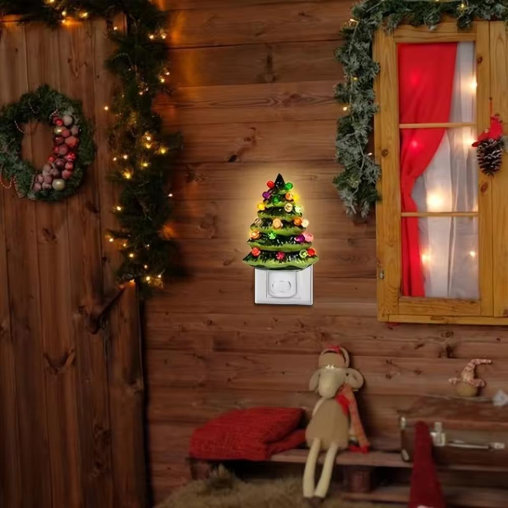 US Plug Christmas Tree Night Light Resin Bedside Lamp Christmas Mood Light  Study