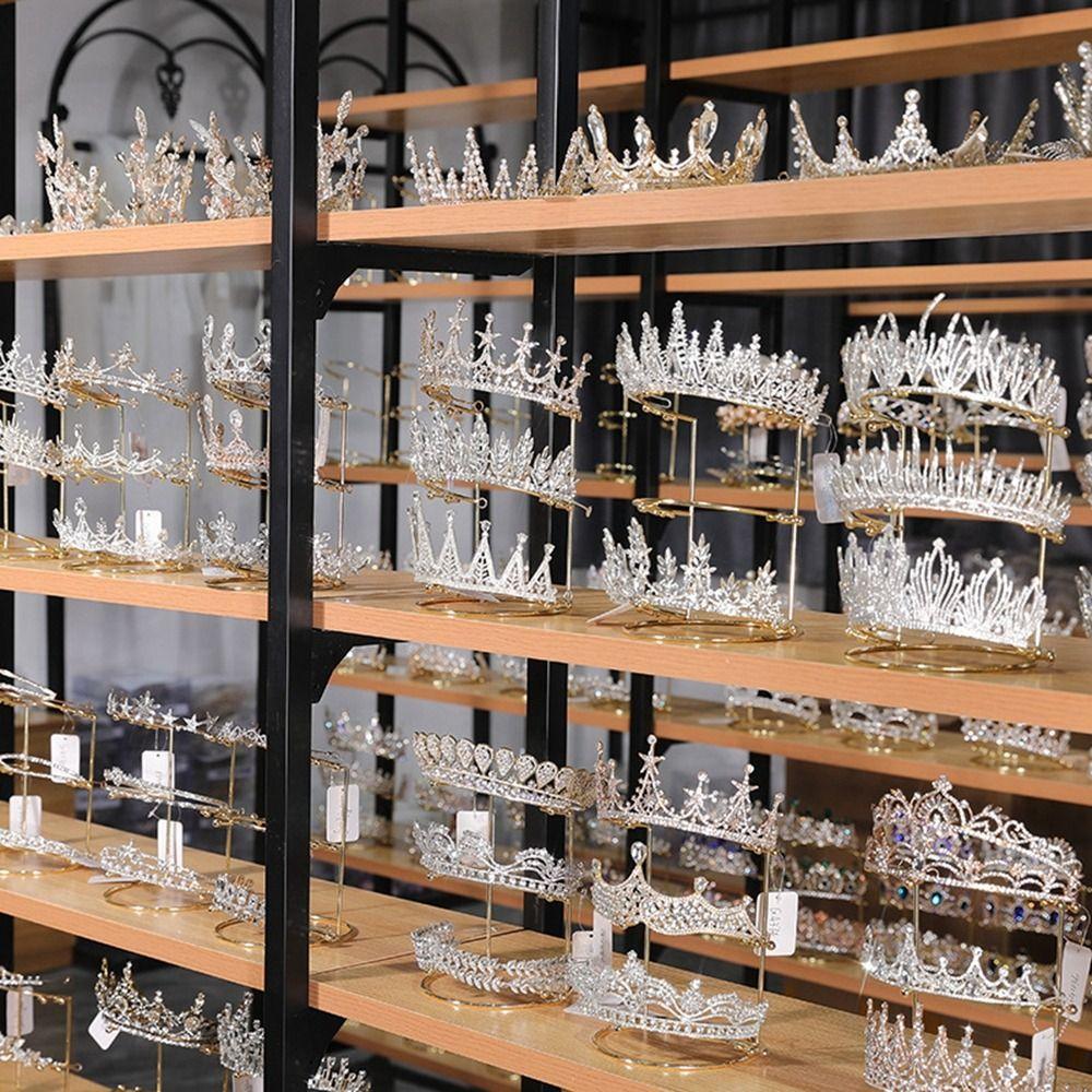 Gold Crown Stand Holder Three-tier Crown Headband Display Rack  for Bride Hair Accessiories