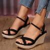 2024 Damen Sommer Koreanische Keilabsatz Peeptoe Römersandalen mit Schnalle