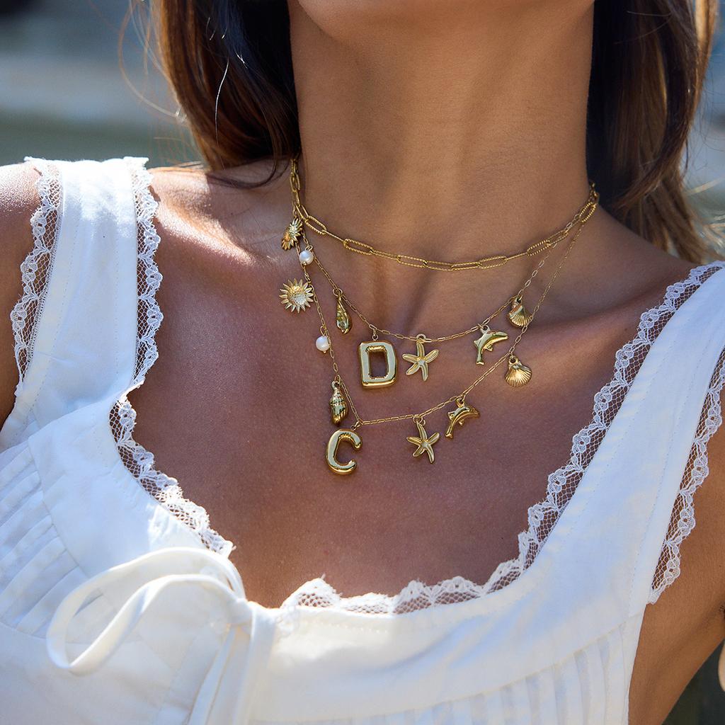 Letter Starfish Shell Freshwater Pearl Necklace Niche Design Sense Collarbone Chain Jewelry