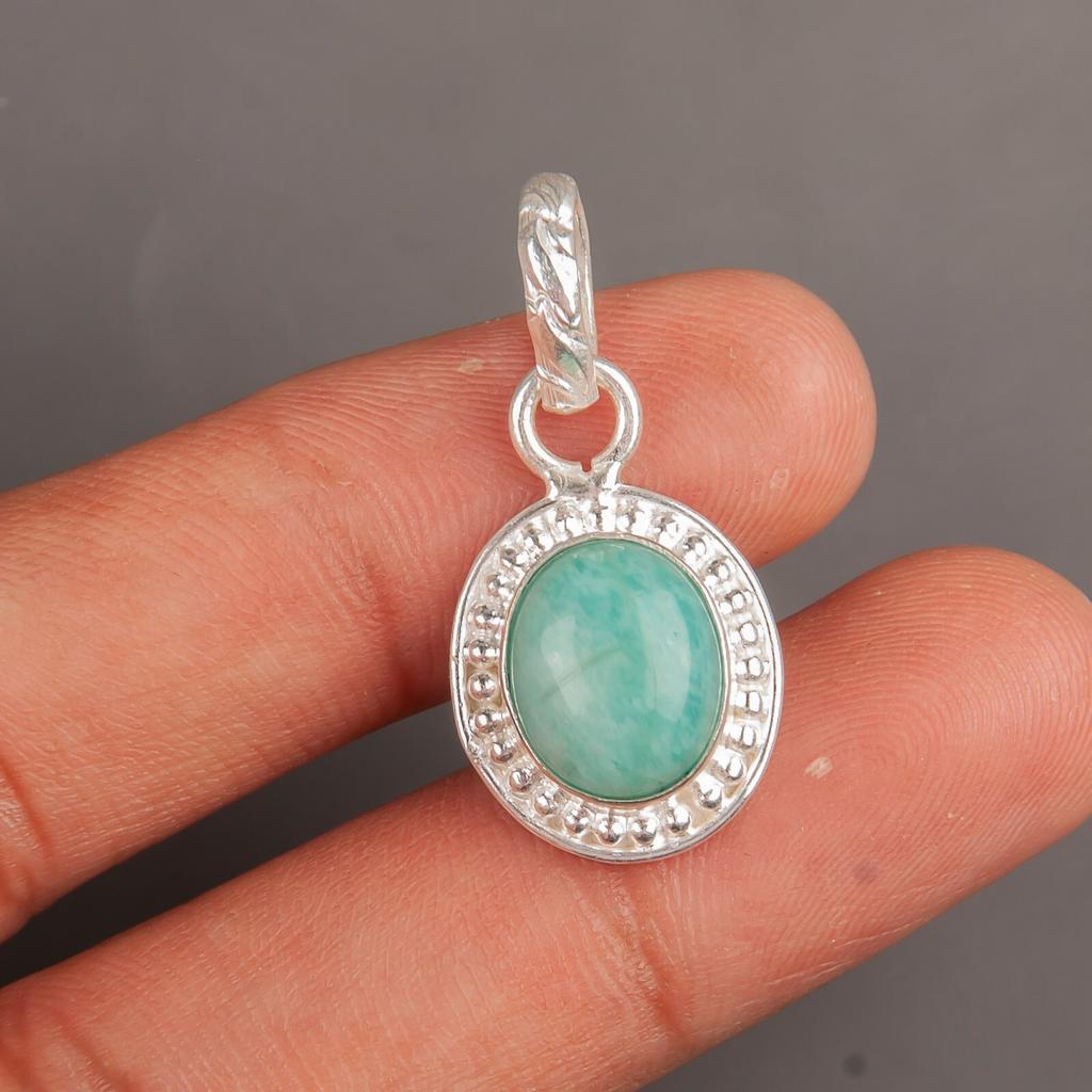 Natural Amazonite Gemstone 925 Sterling Silver Jewelry Pendant1.20" Gift For Mom PP-7-35