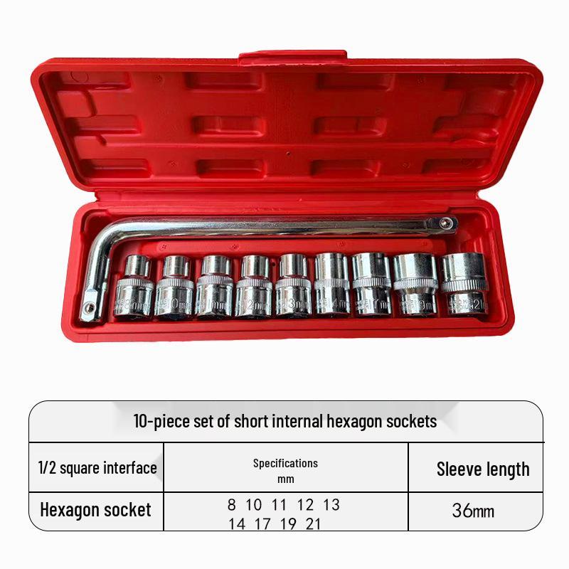 10-Piece Chrome Vanadium Steel Socket Set for Auto and Household Repair