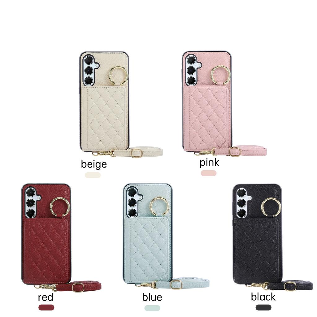 Luxury Ring Holder Wallet Shockproof Back Cover Case for Samsung Galaxy S24FE/S25 Edge/S26 Ultra/A07 with Lanyard