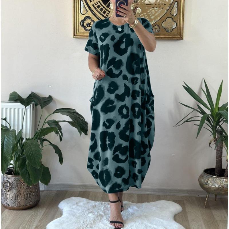 

Платье с леопардовым принтом, карманом, повседневное, свободное, с короткими рукавами, платья 1XL синий
