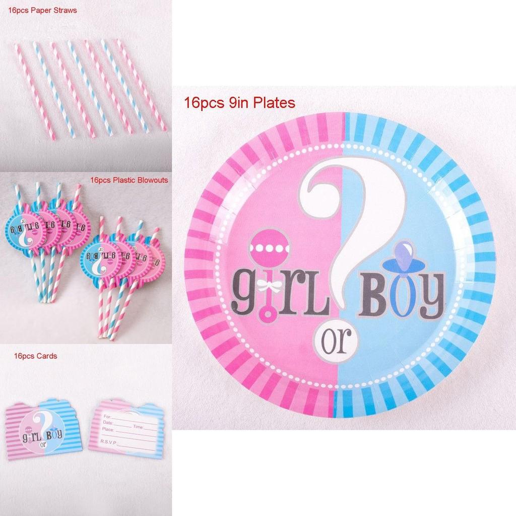 Elegant Baby Gender Reveal Party Decoration Boy Or Girl Disposable Tableware Set