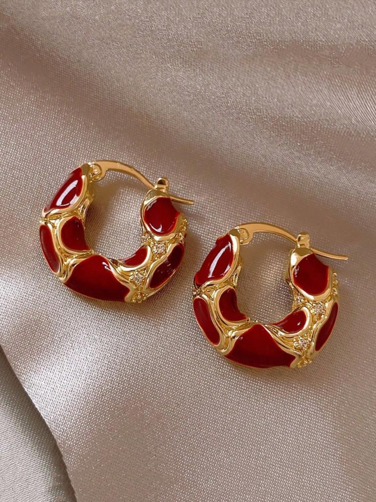 1 Pair Luxury Vintage Enamel U-Shape Leopard Print Earrings, Suitable for Women Everyday and Festive Occasions