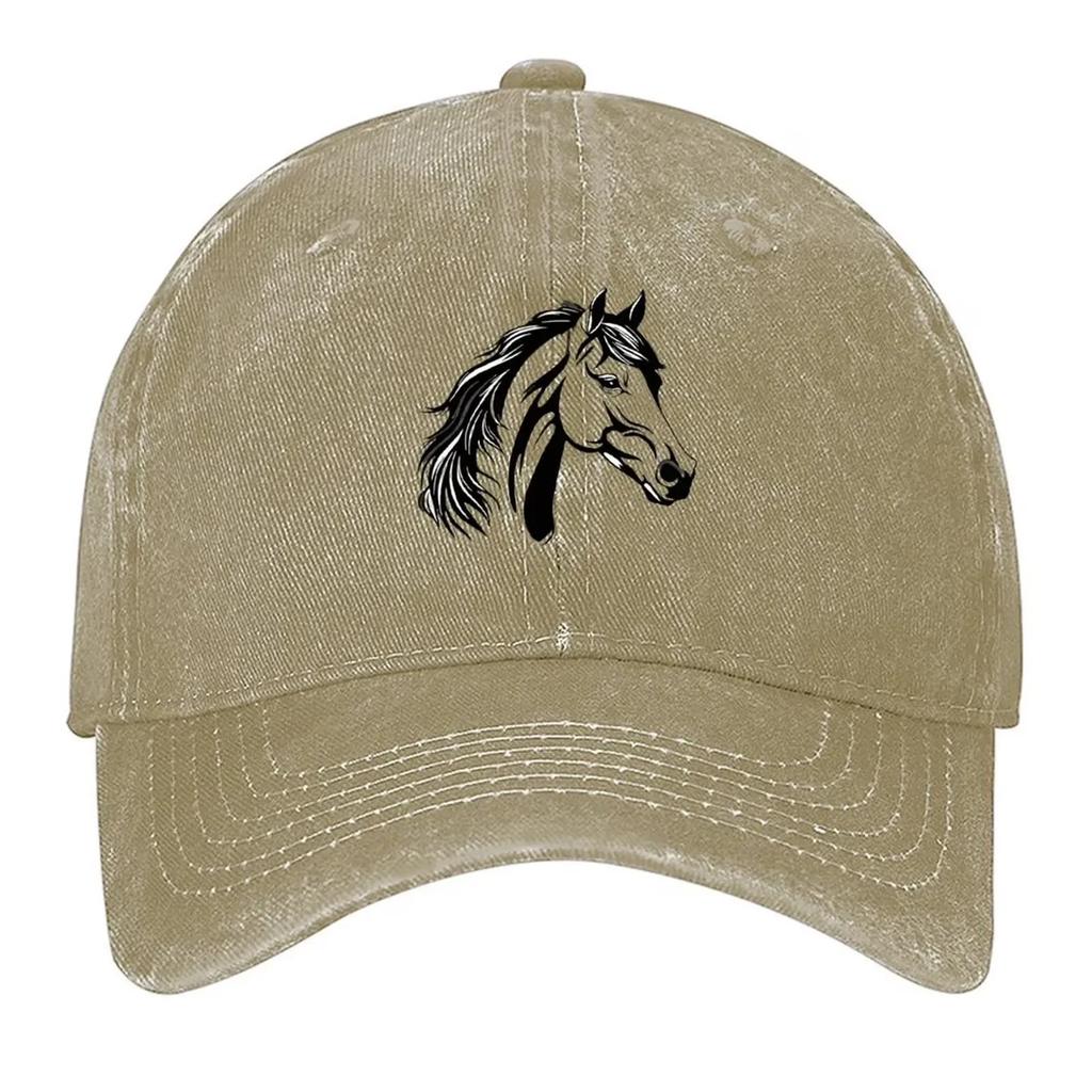 Horse Head Graphic Denim Dad Hat Vintage Washed Baseball Cap Adjustable Casual Outdoor Cap