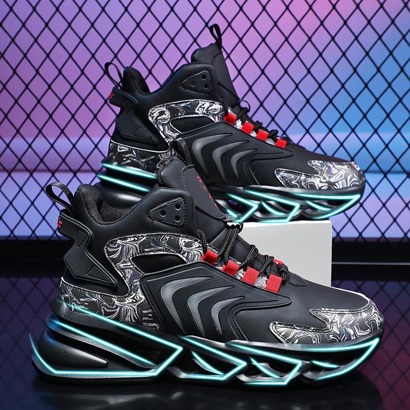 New winter leather blade sole men's shoes platform Guochao dad shoes men's running shoes 46 large size sports shoes