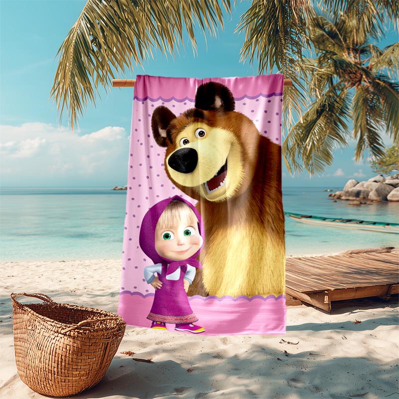 Fairy tale cute cartoon Masha and the Bear beach towel, outdoor camping beach towel for vacation swimming, outdoor pool, absorbent bath towel, H3