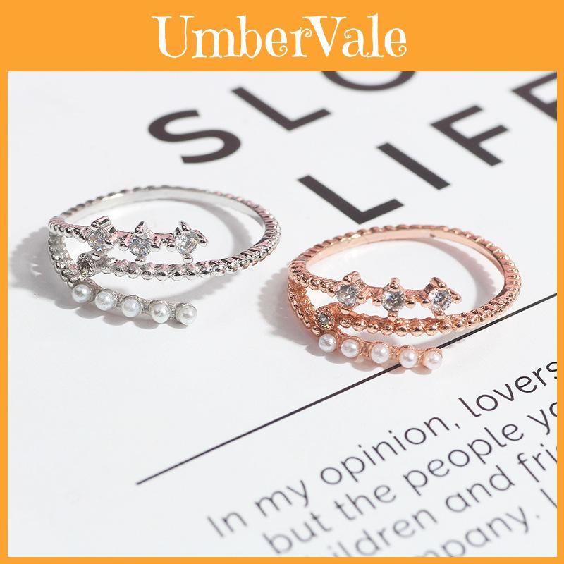 Stylish Korean Fashion Lightweight Adjustable Pearl And Zirconium Ring For Women