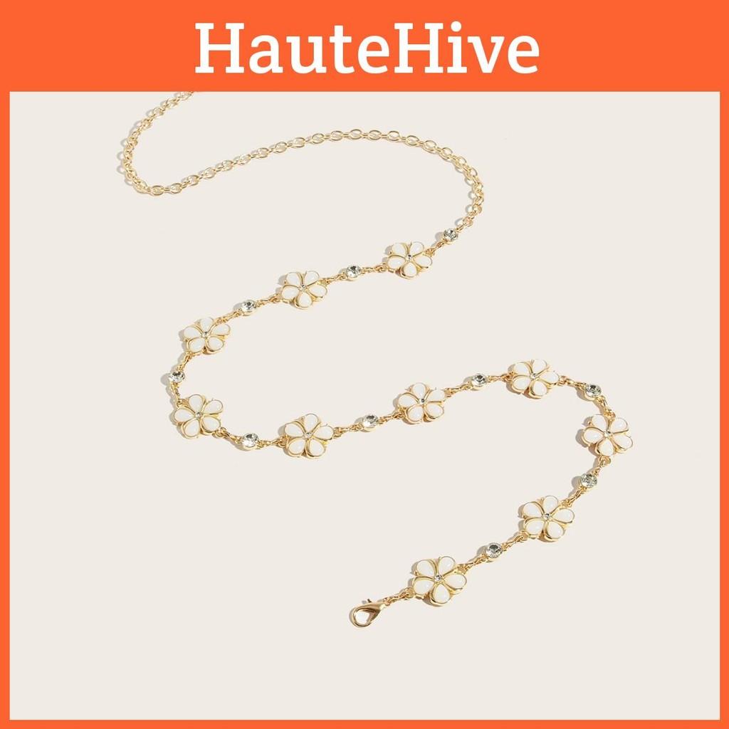 Flower Fashionable Metal Waist Chain With Rhinestone Decoration For Daily