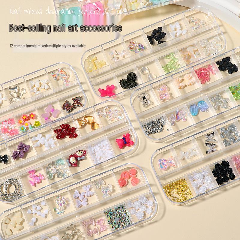 

3D Aurora Butterfly & Bear Nail Art Jewelry Set: 12-Grid Mixed Accessories