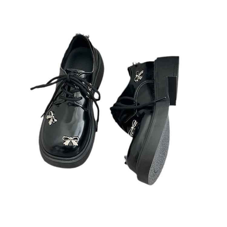 British Style Thick Bottom Heightening Shoes Female Spring and Fall Deep Mouth Single Shoes Lace-up Mary Jane High Heels