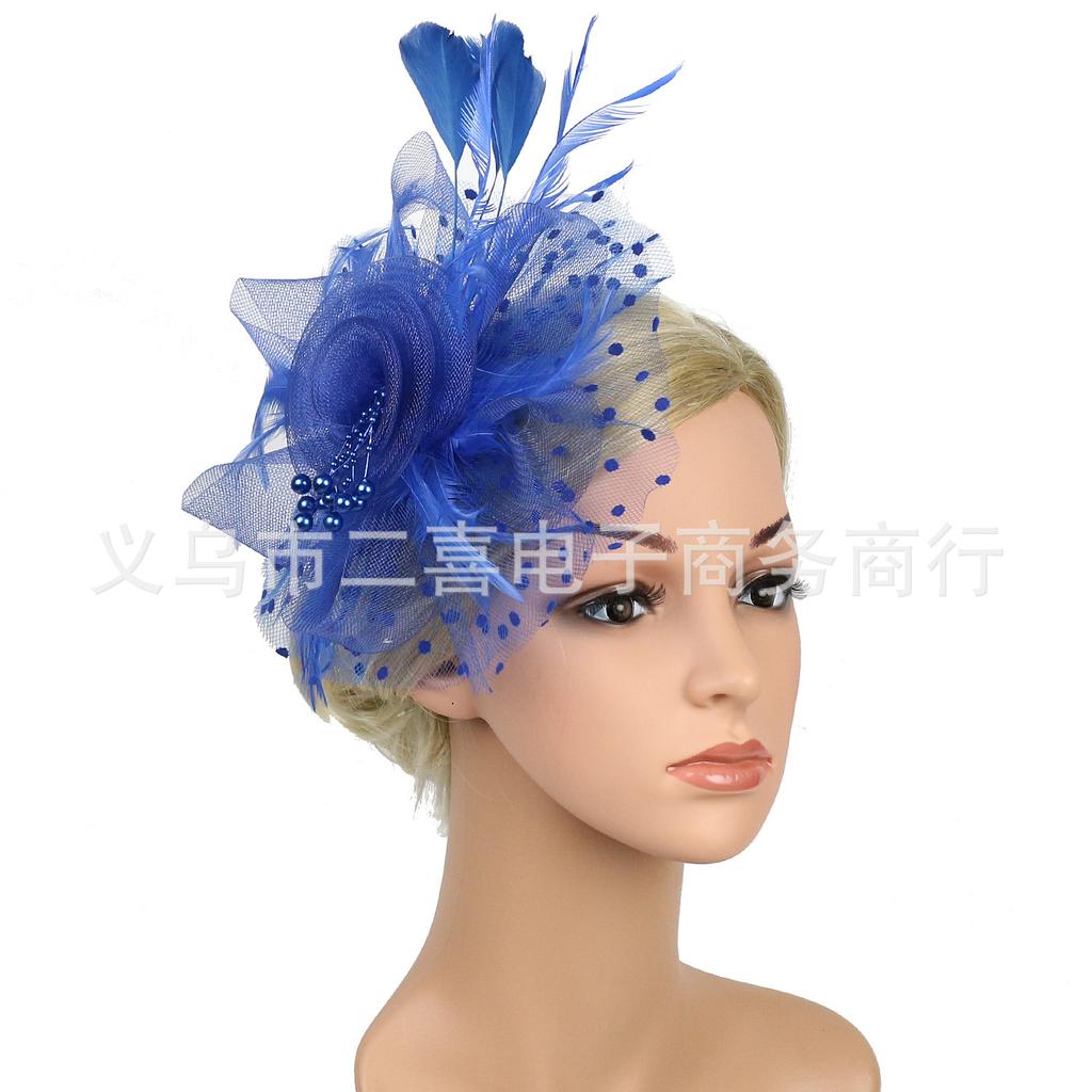 Europe and the United States popular feather headgear bridal hair accessories mesh top hat Jockey Club hair accessories hairpin headband