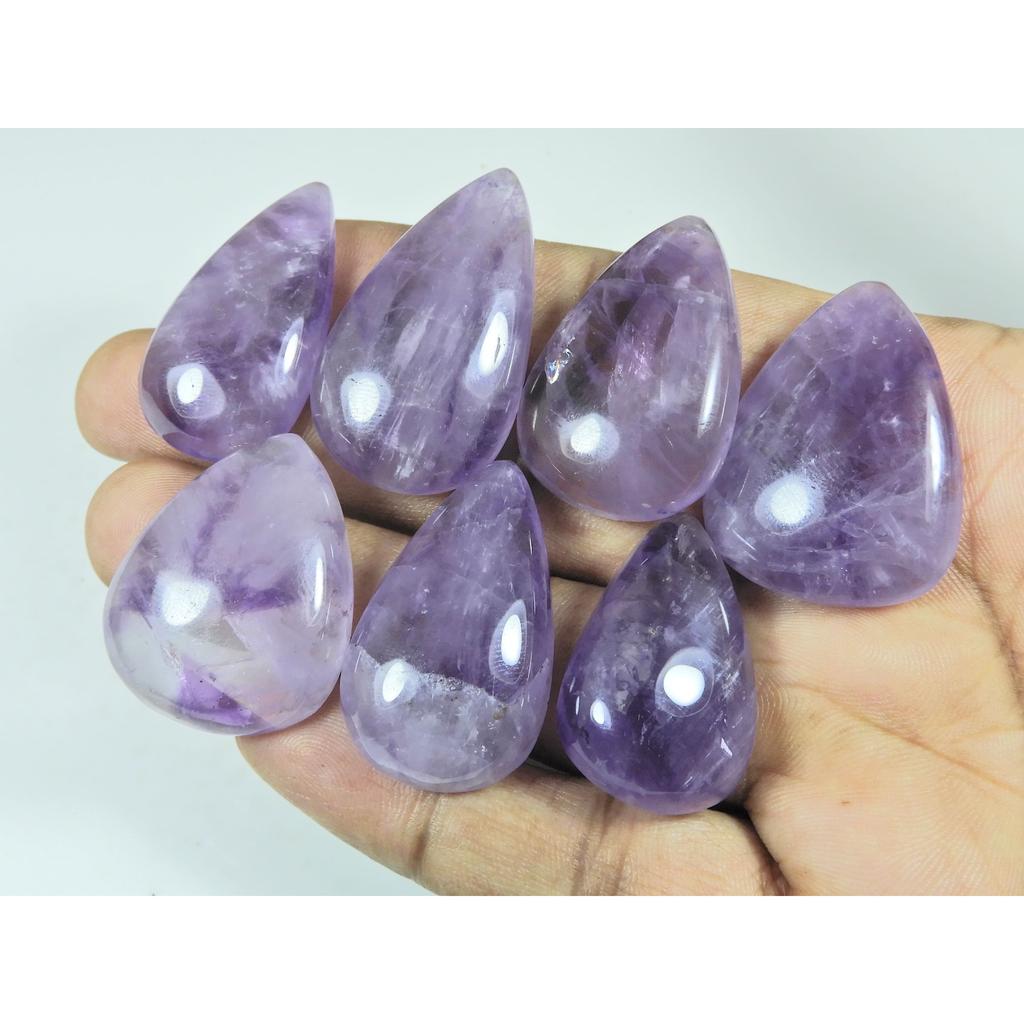370Cts. Natural Amethyst Lace Agate Pear Cabochon Loose Gemstone 07Pcs Lot C-3934