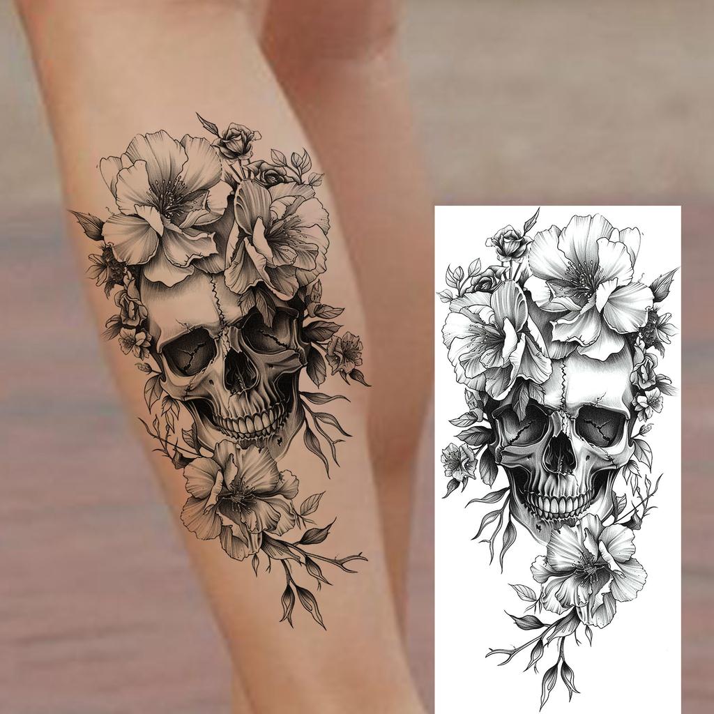 1 Sheet Sketch Flower Animals Temporary Tattoos For Women Long Lasting Waterproof Elephant Turtle Fake Tattoo Body Art Stickers