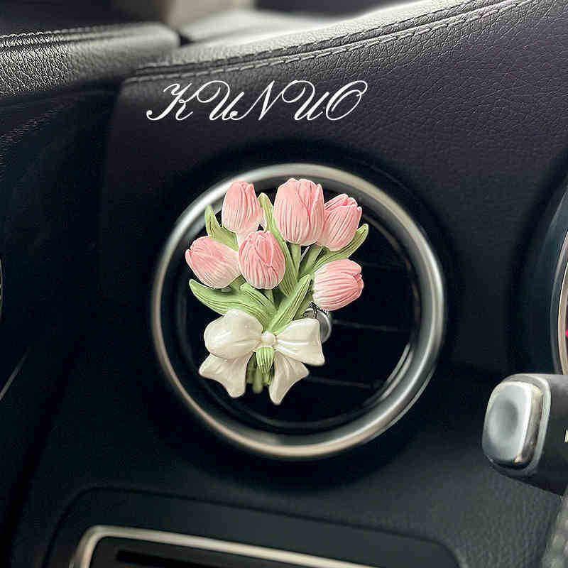 

Butterfly Tulip Car Fragrance Diffuser Stone High-End Flower Car Air Vent Decoration Interior Ornament Ash Pink Bouquet