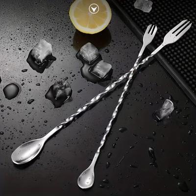 Stainless Steel Double-Ended Bar Spoon - Creative Spiral Stirring Rod, Long Handle Cocktail & Honey Mixing Spoon for Restaurants and Bars