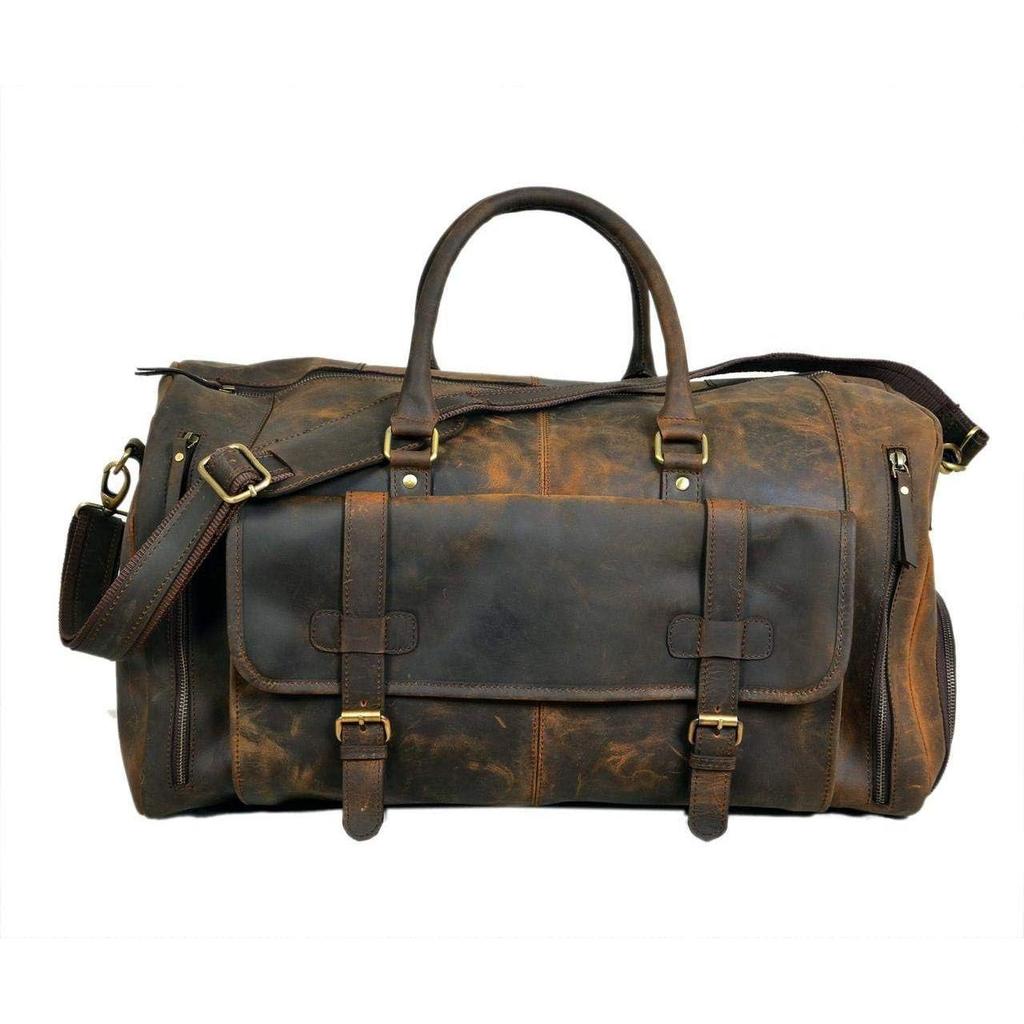 28" Large Leather Travel Bag Duffel Bag Gym Sports Flight Cabin Bag Leather Holdall Overnight Weekend Large Luggage Bag With Leather Toiletry Combo