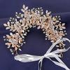 Gold Color Flower Leaf Hairband Tiara For Women Party Crystal Pearl Headband Bridal Wedding Hair Accessories Jewelry Comb Band