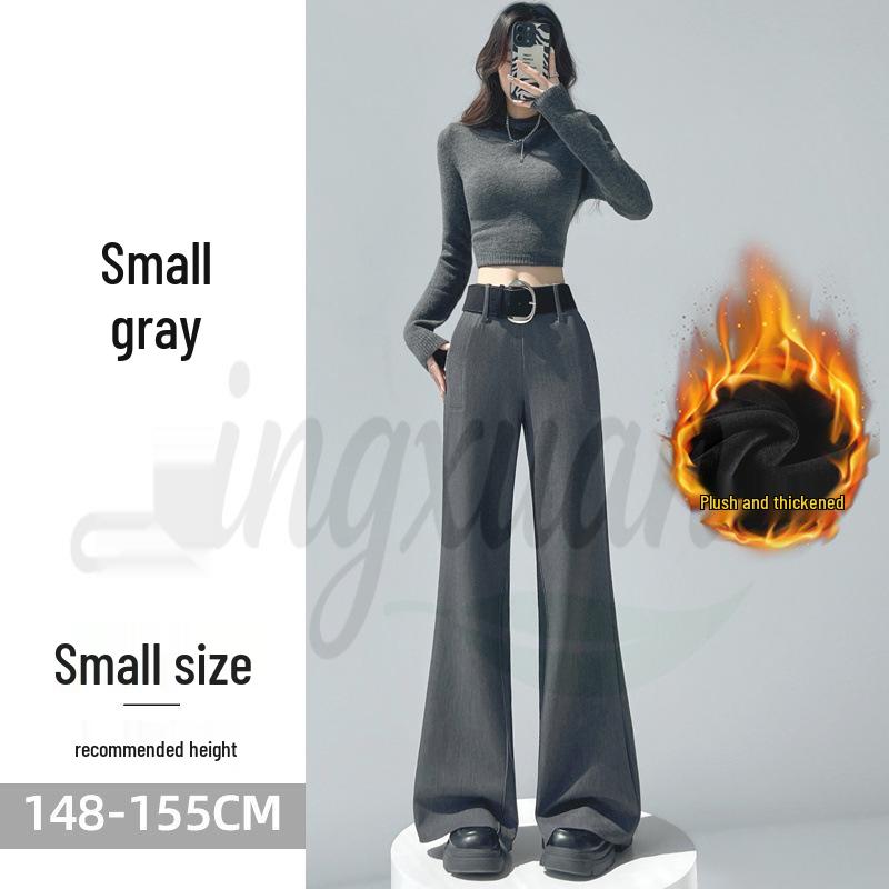 2026 Spring/Summer Women's High-Waisted Woolen Flare Pants - Floor-Length, Plus Velvet, Casual Wide-Leg