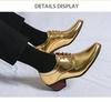 Men's Gold Pointed High Heel Leather Boots - Large Size, Retro Business Casual for Spring and Autumn
