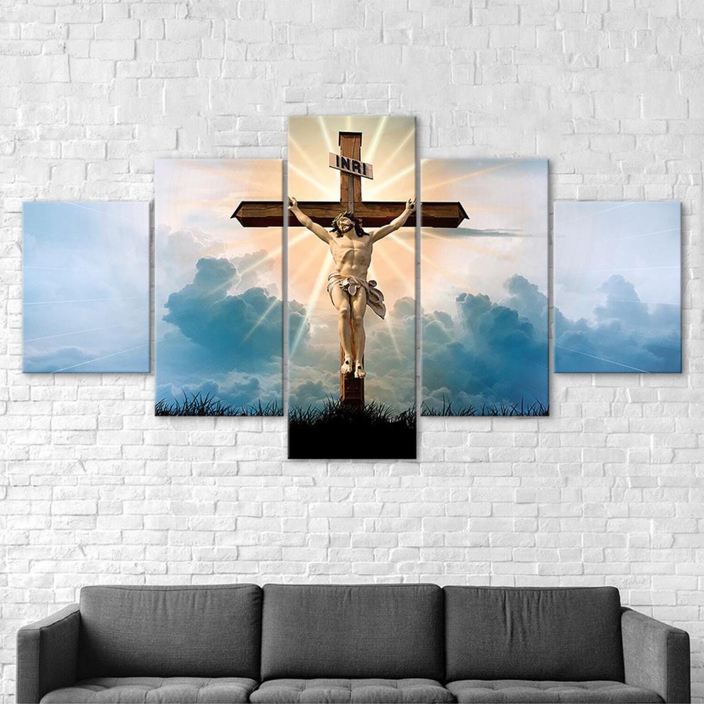 Crucifixion Jesus Christ 5 Piece Five Panel Wall Canvas Print Modern Art Poster Picture Home Decor Gift For Him For Her