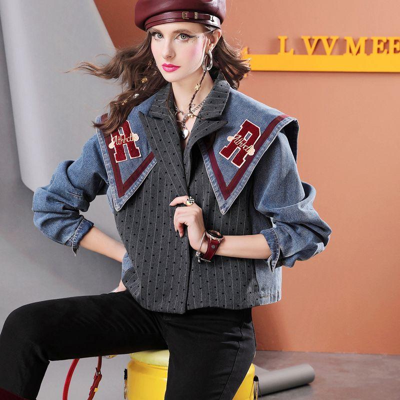 

Европейские товары Осень и Зима Высококлассный Полосатый Костюм Джинсовая Верхняя Одежда с Длинными Рукавами Матросский Воротник Модный Брендовый Топ Женская Универсальная Куртка L271 Blue Order XL