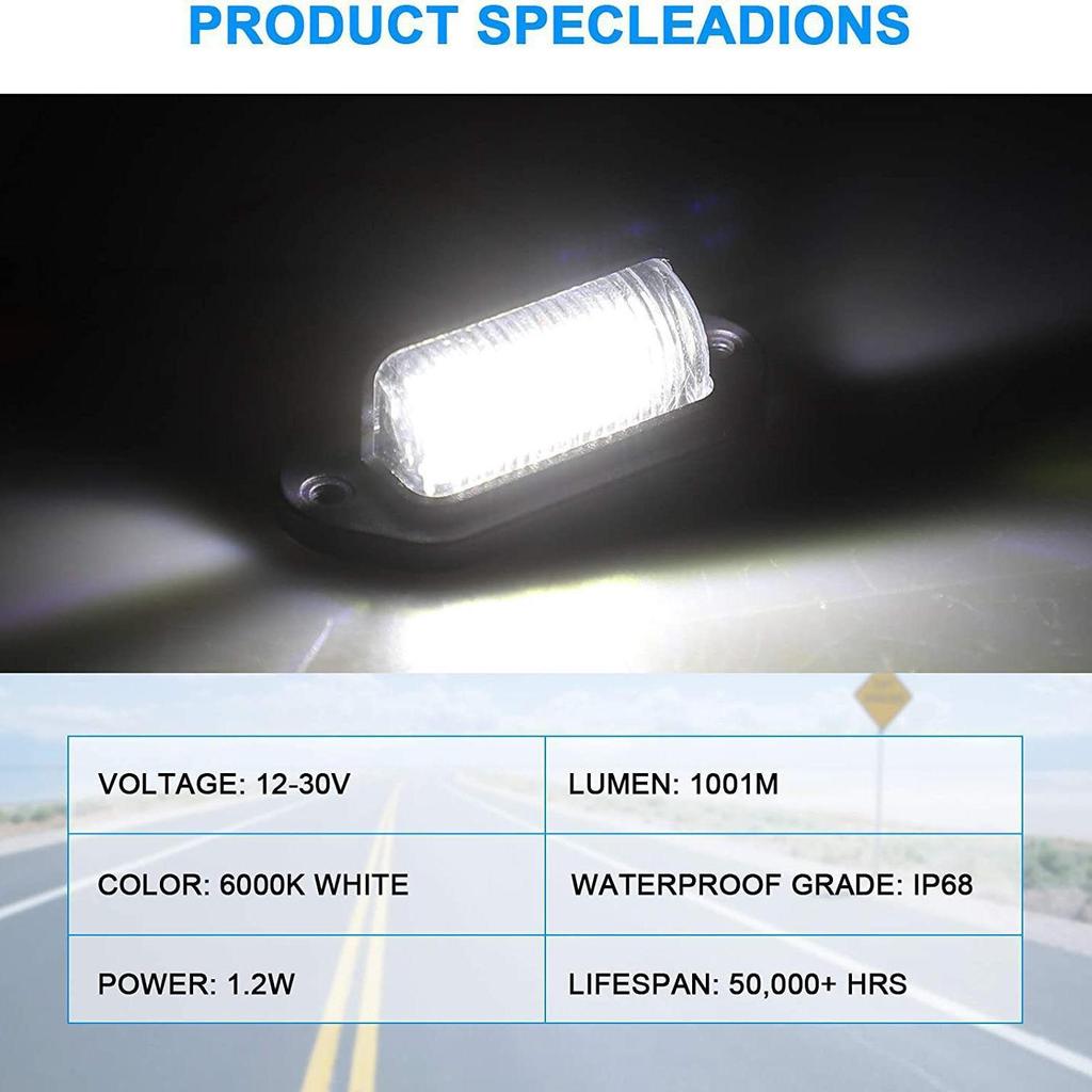 6 LED Car License Plate and Trailer Side Marker Light, 12V-24V, for Truck, RV