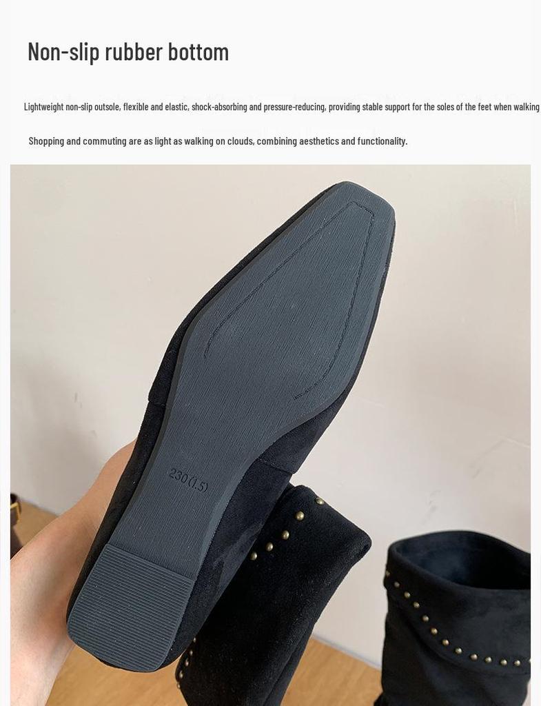 Lammleder Französische Nische Spitz Zehen Keilabsatz Slouch Cowboy Stiefel Damen 2025 Hohe Stiefeletten