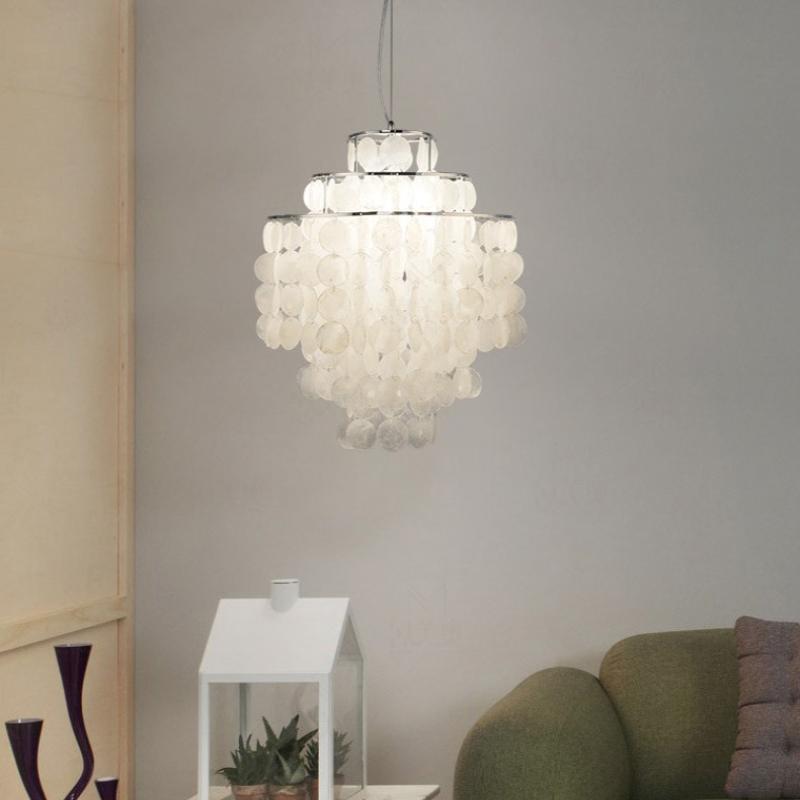 Romantic Led Shell Chandelier Modern Simple Pendent Lamp Natural Shell Wind Chime Lamp Villa Restaurant Suspended Hanging Lamp