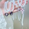 Imitation Pearl Beaded Choker Adjustable Length Neckchain Accessory for Ladies Heart/Crucifix/Cats Pendant Necklace