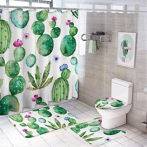 Flower Watercolor Field Flower Shower Curtain With 4 Pieces Absorbent Bathroom Mat Bathroom Curtain With Soft Bath Wheel U-Shaped Mat
